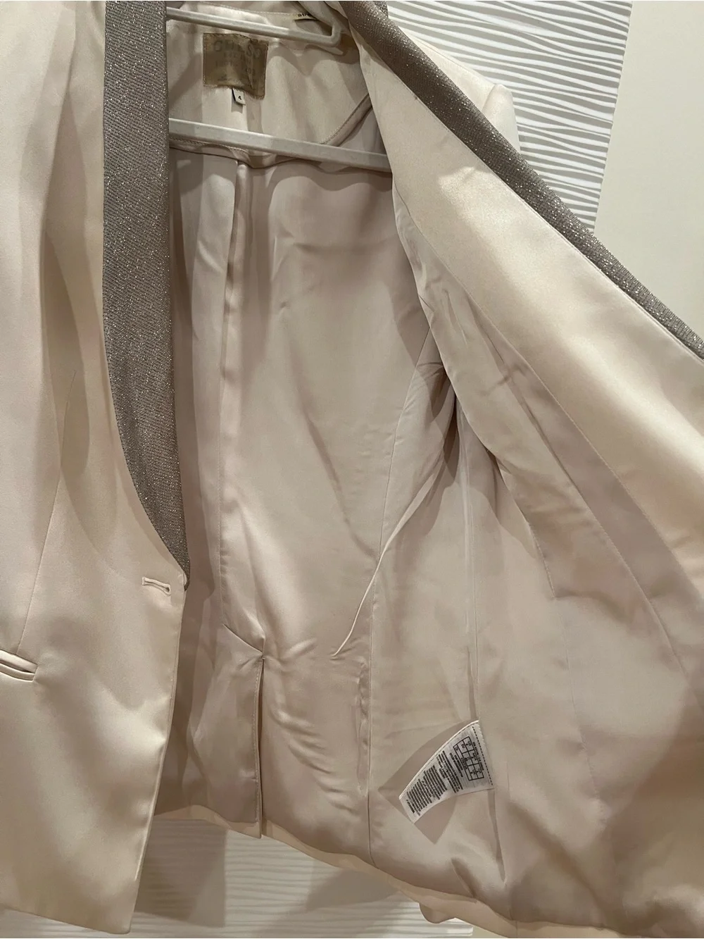 Elegant Women's Cream Blazer Silky with Sparkle Shawl Collar
